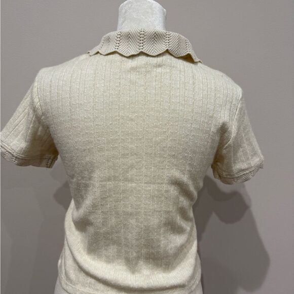 Atelier by Kirious Cream Short Sleeve Collared Top with Buttons Size Small - Picture 2 of 4